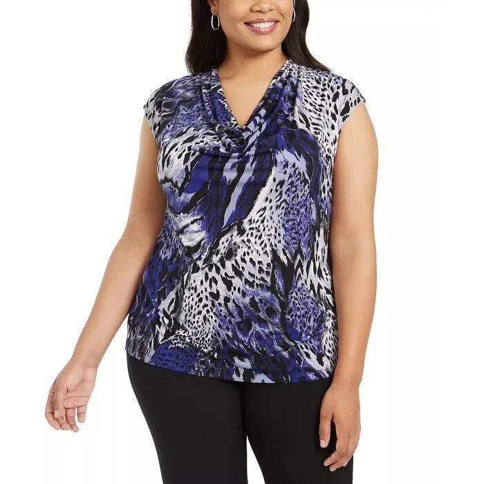 Kasper Women's Plus Printed Cowlneck Top Purple Size 3X