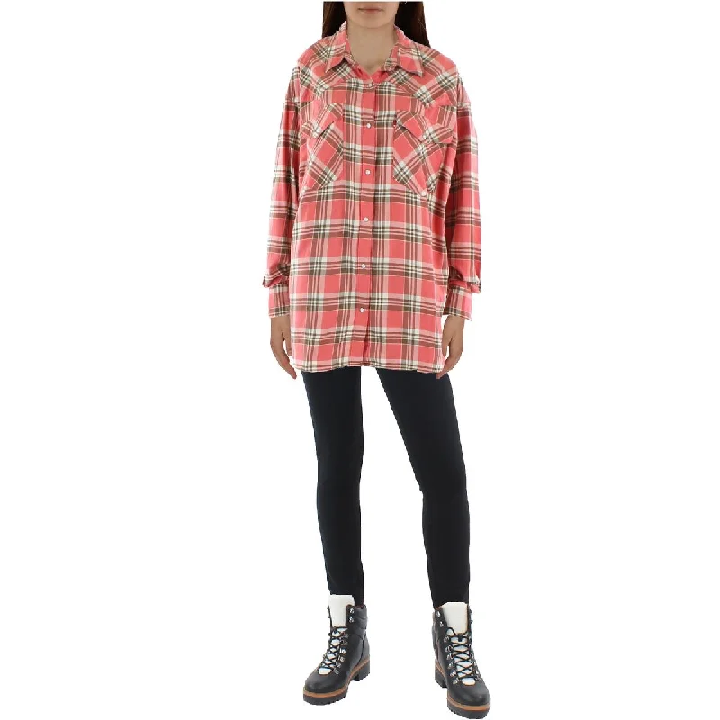 Plus Womens Cotton Western Button-Down Top