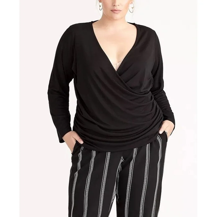 Rachel Roy Women's Trendy Plus Draped Top Black Size 1X