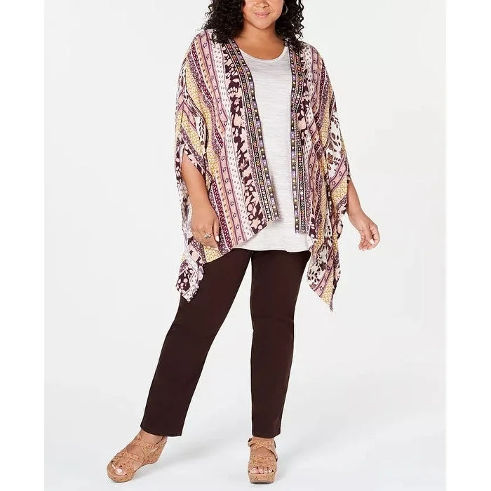 Style & Co Women's Plus Printed Embroidered Kimono Medium Beige Size 1X