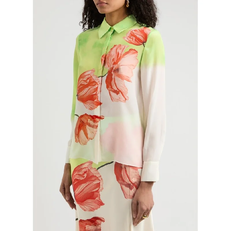 alice + olivia Brady Ombre Floral Silk Button Down Shirt Dream Life Sharp Green