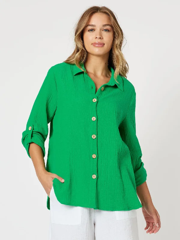 Byron Textured Cotton Shirt - Emerald