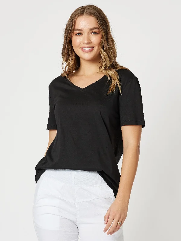 Cotton V - Neck - Shirt - Black