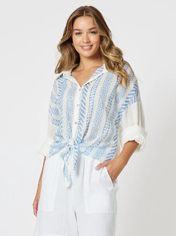 Ivy Cotton Stripe Shirt - Blue/White