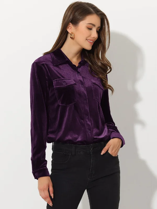 Velvet Long Sleeve Winter Button Down Casual Shirt