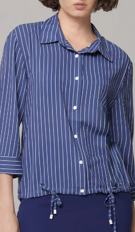 Parvin Pinstripe Button-down Shirt - Navy - Final Sale