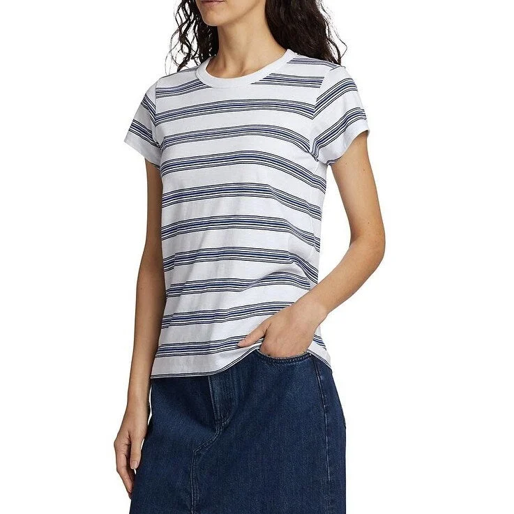 Rag & Bone Womens The Slub Blue White Striped Tee Shirt