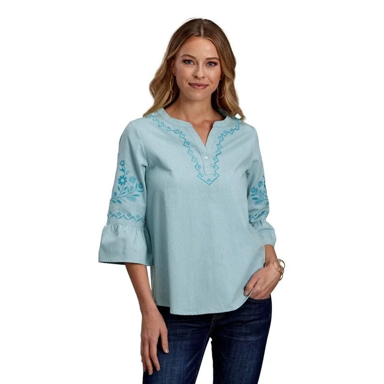 Roper Western Shirt Womens 3/4 Sleeve Denim 03-050-0565-7089 BU