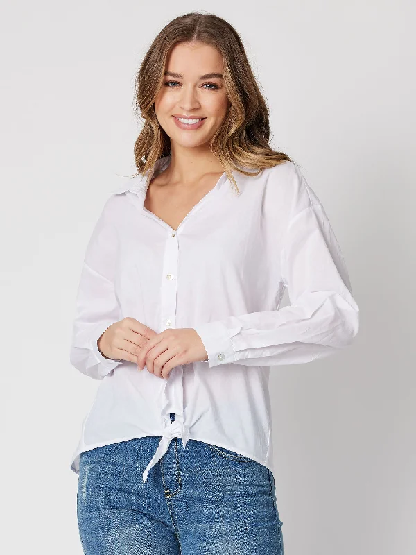 Tie Front Poplin Shirt - White