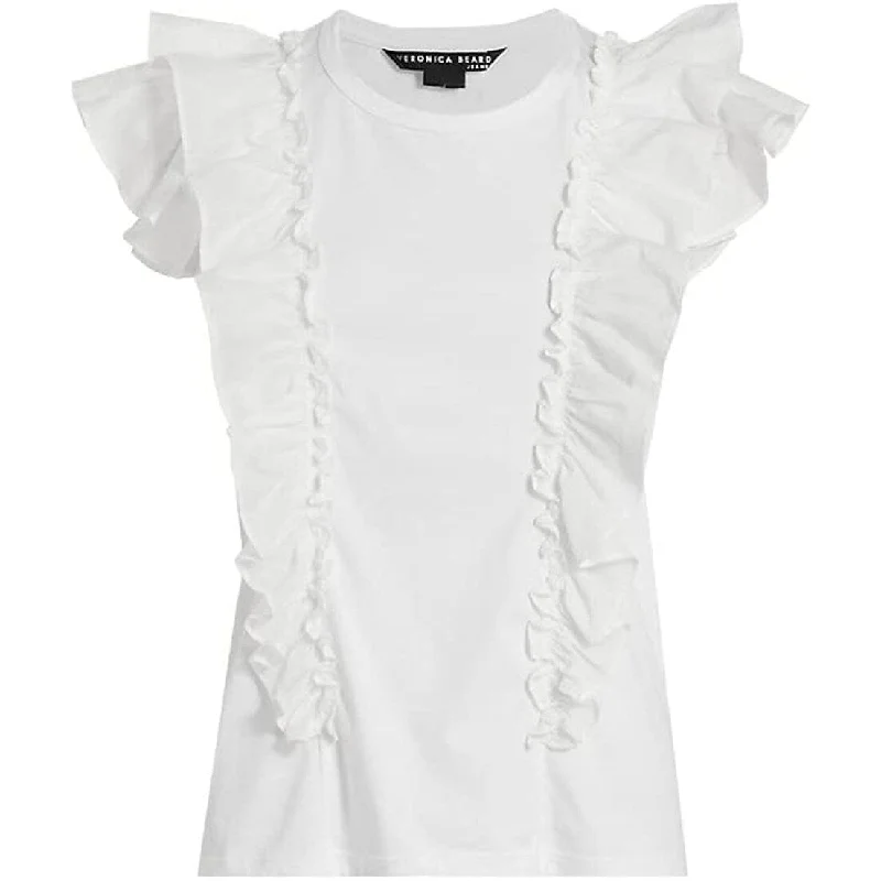 Veronica Beard Womens White Bardot Ruffle Tee Shirt