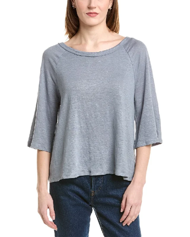 Chaser 3/4 Flouncy Sleeve Raglan Linen-Blend T-Shirt