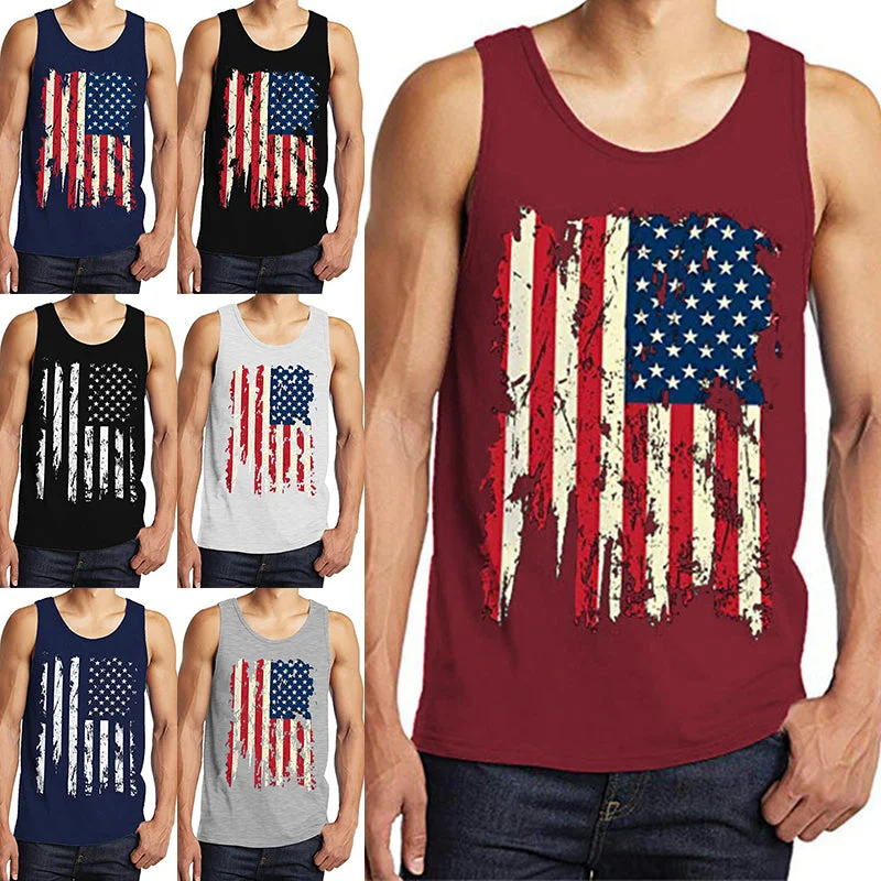 Men American Flag Sleeveless Vest Tank Top Undershirt Sports Gym Fitness T-Shirt