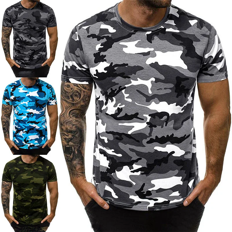 Men Camouflage Short Sleeve Crew Neck Casual Tops T-shirt Blouse Pullover Tunic