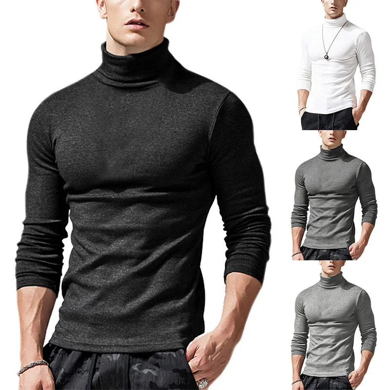 Men High Collar Long Sleeve Casual Tops T-Shirt Jumper Blouse Pullover Basic Tee