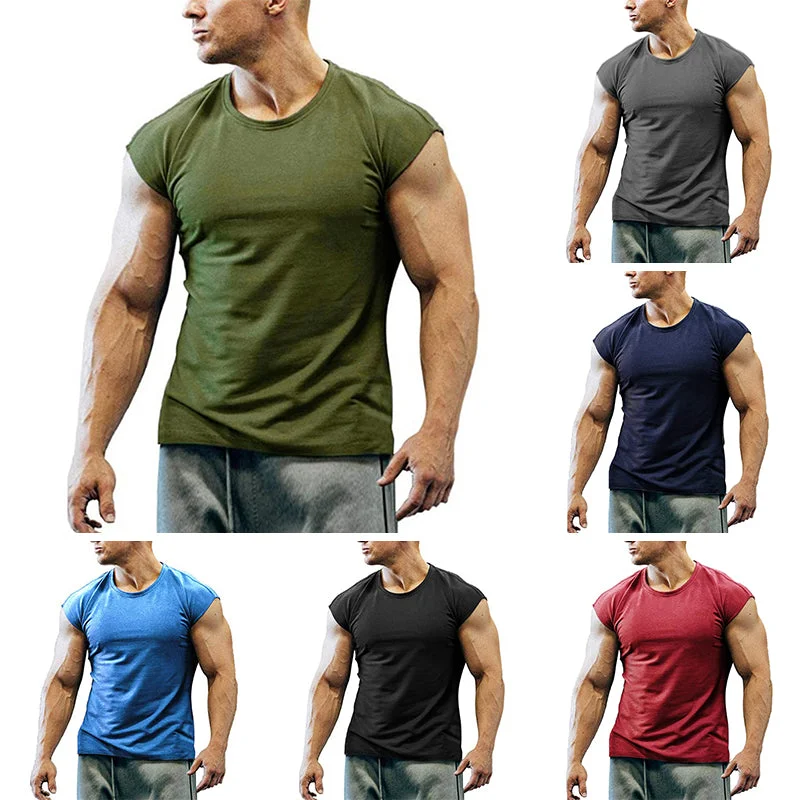 Men's Crew Neck Tops Gym Bodybluilding Fitness Muscle T-Shirt Loose Pullover