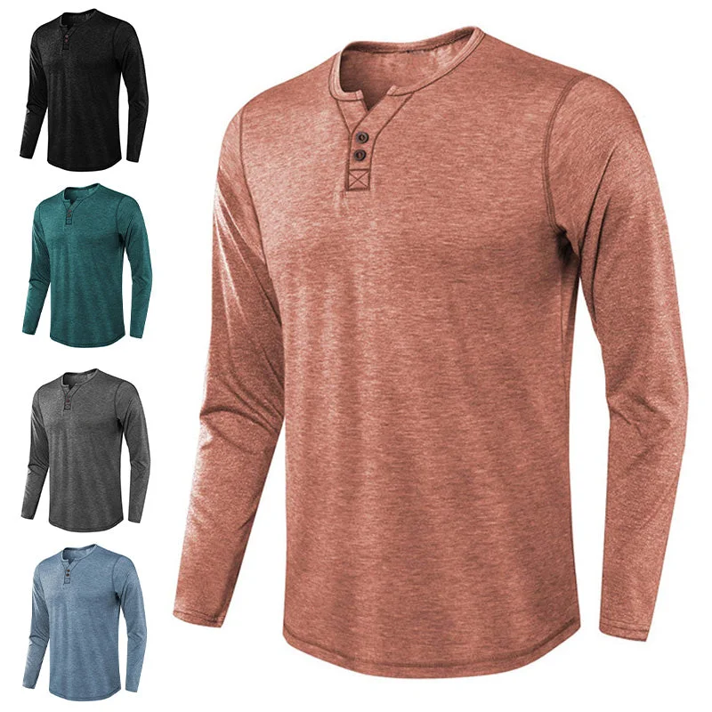 Men's Long Sleeve Casual Tops T-Shirt Jumper Blouse Pullover Basic Tee Buttons