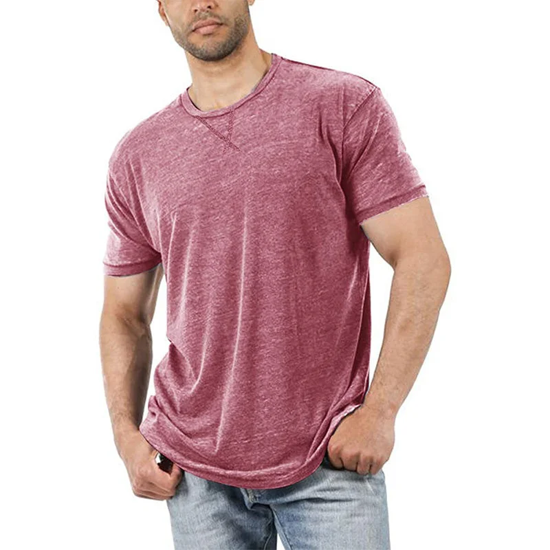 Men's Solid Color Crew Neck Short Sleeve Tops Casual T-Shirt Blouse Pullover Tee