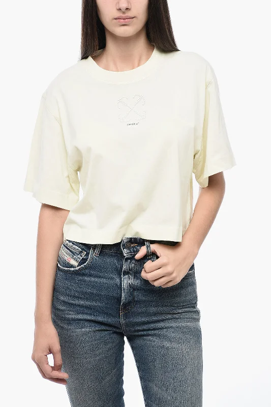 Off-White Cropped T-Shirt With ARROW Logo Application