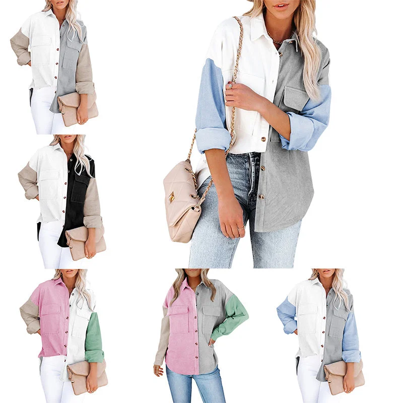 Women Casual Corduroy Shirt Long Sleeve Tops T-Shirt Cardigan Blouse Button-Down