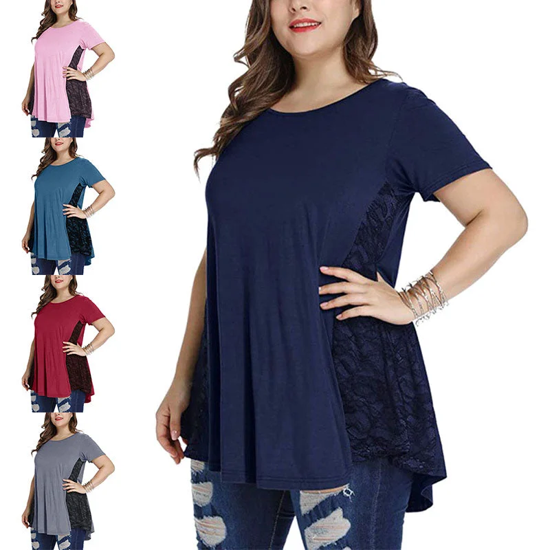 Women Plus Size Crew Neck Tops Casual Short Sleeve T-Shirt Blouse Pullover Tunic