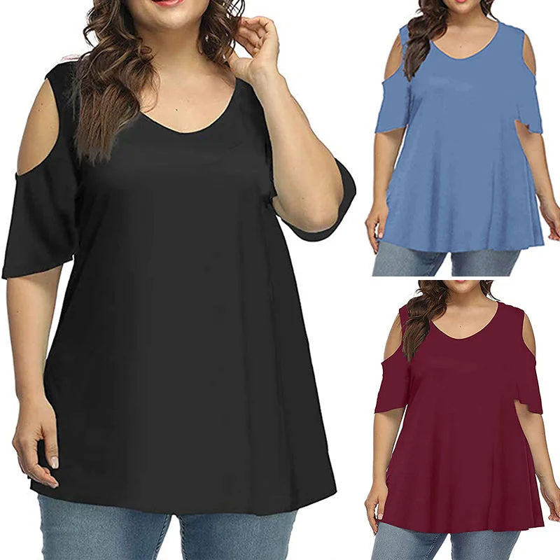 Women Plus Size Off Shoulder Tops Casual Loose T-Shirt Blouse Pullover Tunic Tee