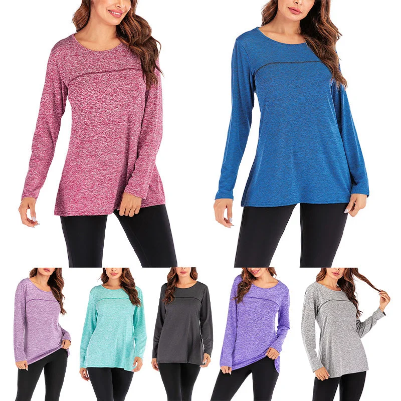 Women's Long Sleeve Yoga Tops Loose Casual T-Shirts Sports Fitness Tee Crossback