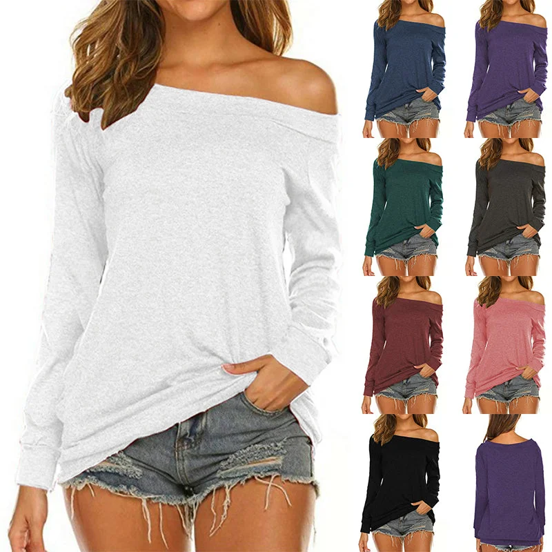 Women's Loose Off Shoulder T-Shirt Sweatshirt Jumper Casual Pullover Jumper Tops