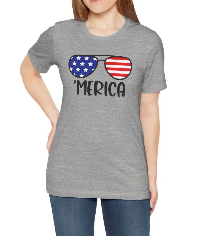 Women's Patriotic T's 'merica T-Shirt In Gray