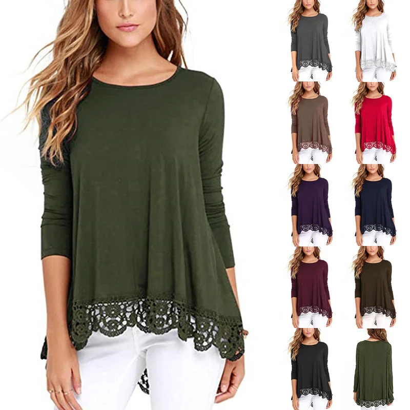 Women's Solid Color Crew Neck Long Sleeve T-Shirt Pullover Blouse Tops Tunic Tee