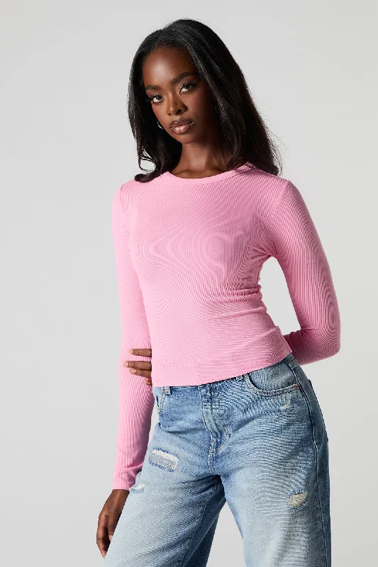 Ribbed Long Sleeve Skimmer Top