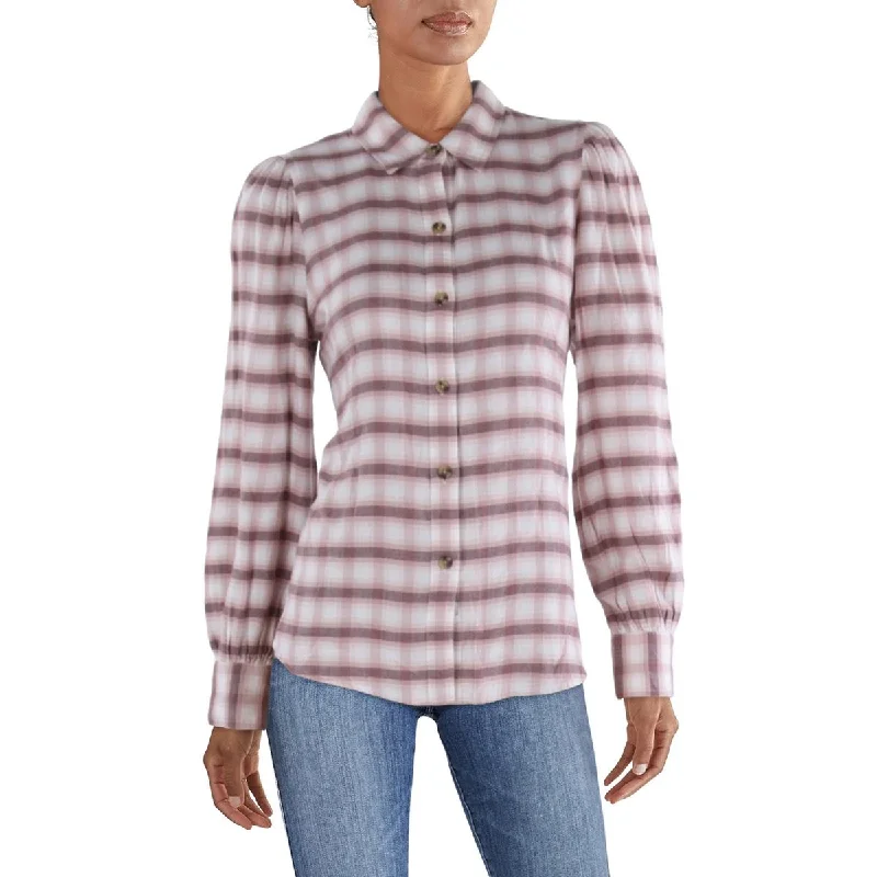 Angelica Womens Plaid Long Sleeve Button-Down Top