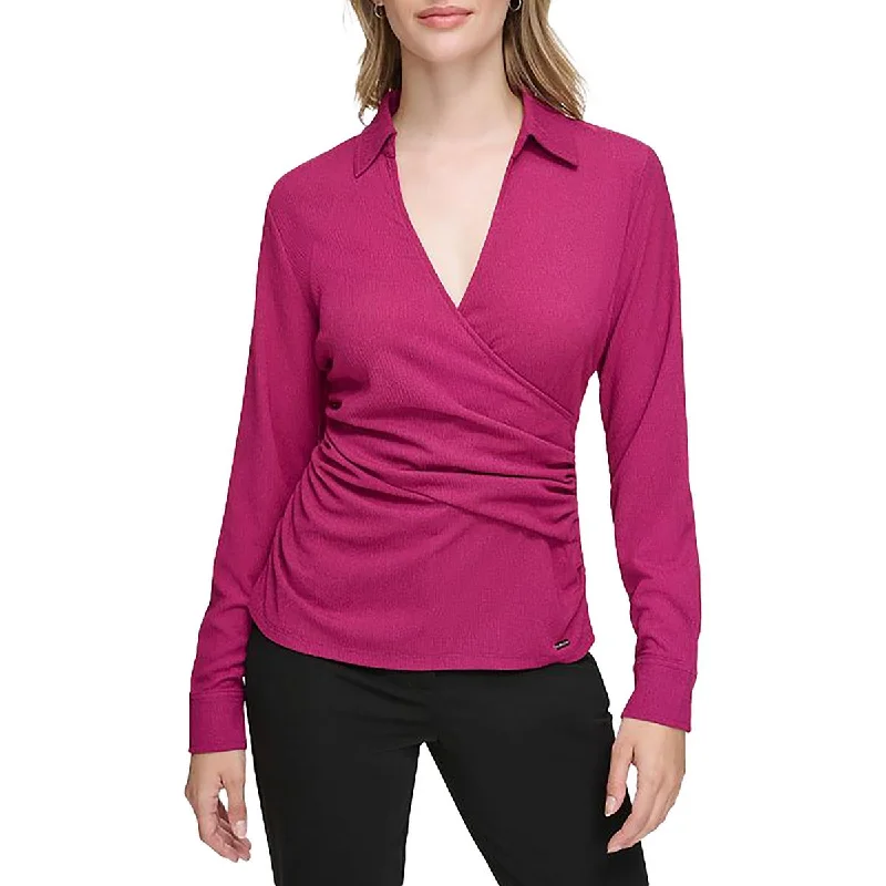 Calvin Klein Womens Surplice Long Sleeve Wrap Top