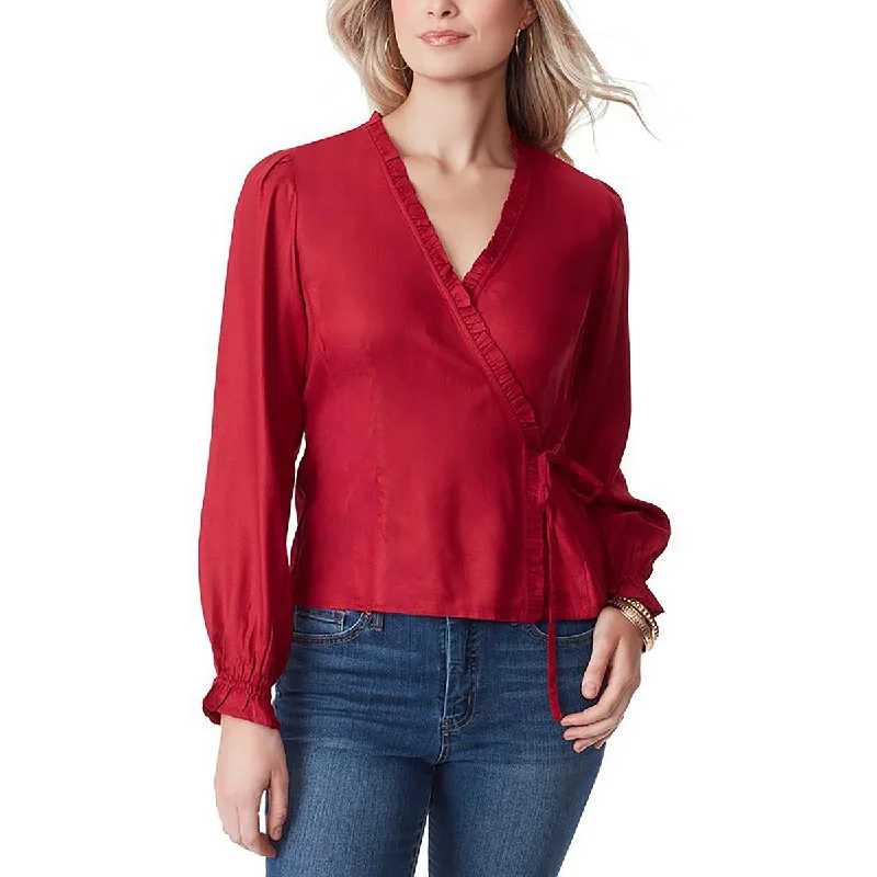 Jessica Simpson Womens Tanya Side Tie Long Sleeve Wrap Top