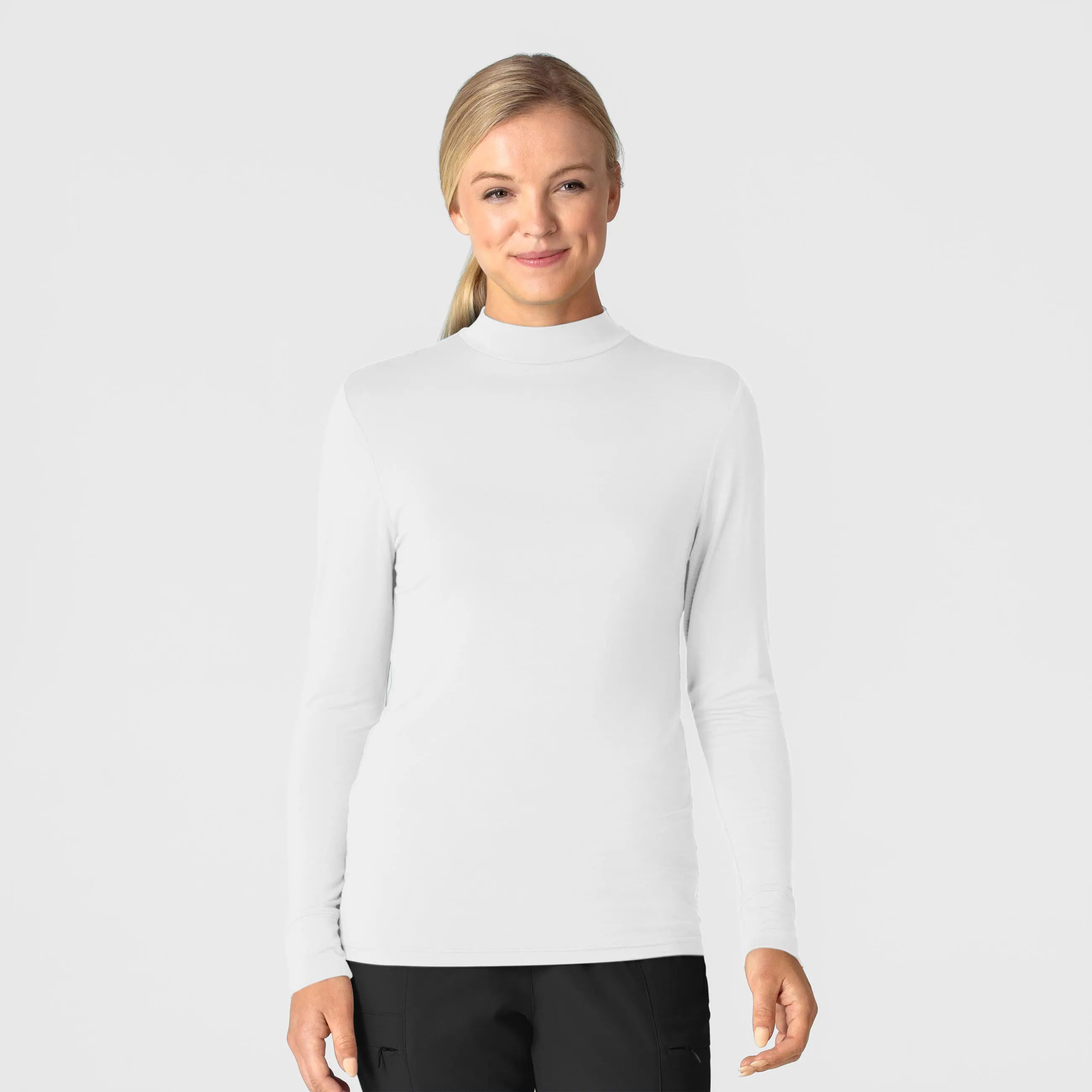 Wink Women's Long Sleeve Mock Neck Silky Tee - White