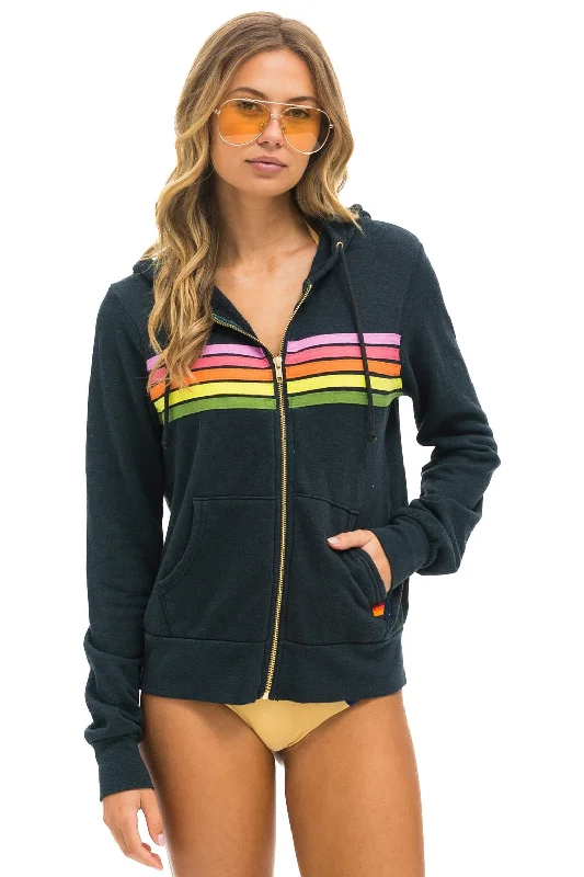 5 STRIPE HOODIE - CHARCOAL // PINK // GREEN