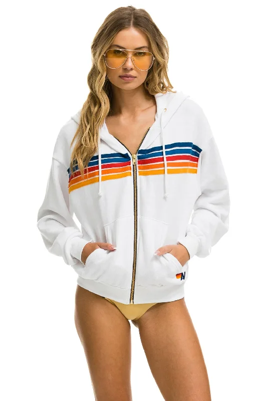 5 STRIPE RELAXED ZIP HOODIE - WHITE 2