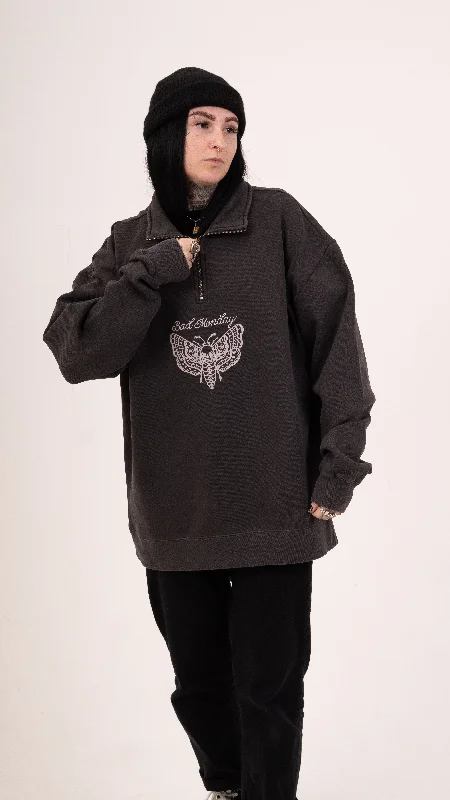 Death Moth 1/4 Zip Faded Black