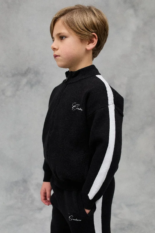 JNR SIDE STRIPE KNITTED ZIP THROUGH - BLACK