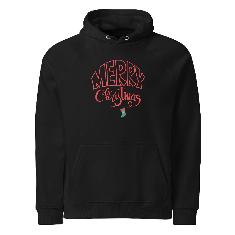 Merry Christmas Red Graphic Women Eco Raglan Hoodie