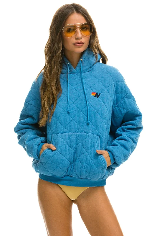 QUILTED RELAXED PULLOVER HOODIE - OCEAN