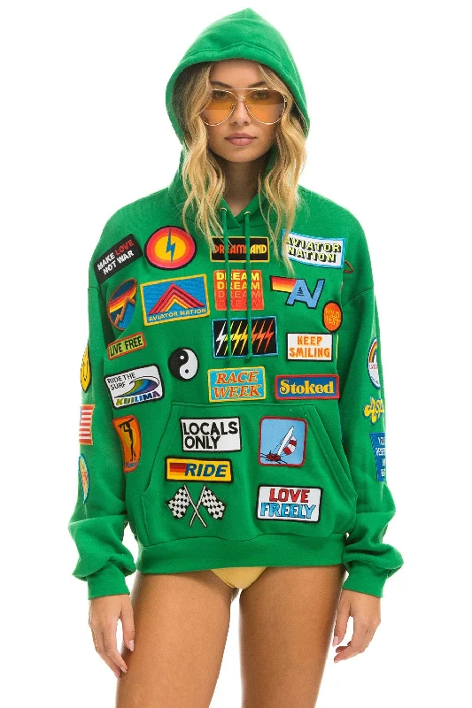 VINTAGE PATCH RELAXED PULLOVER HOODIE- KELLY GREEN